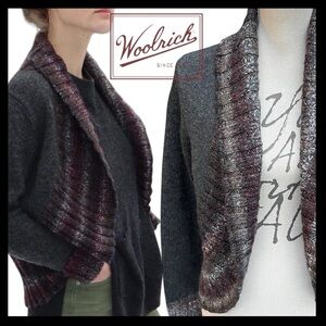Woolrich OnyxGrey Multi Wool Shawl Collar Short Open Front Cardigan Sweater (XS)